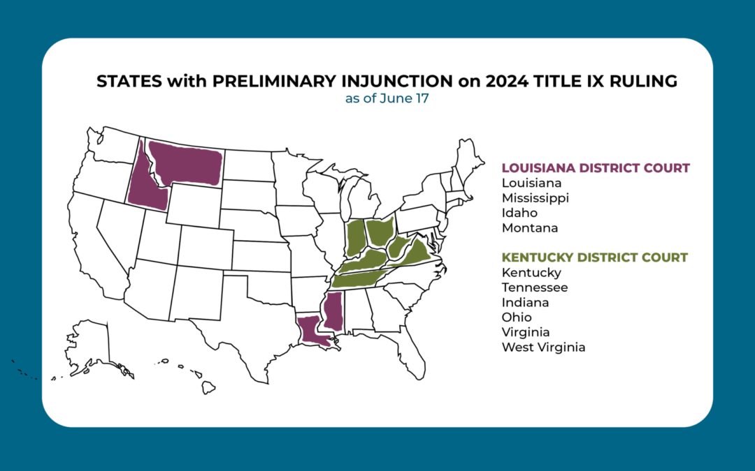 States that have Title IX blocked ruling: Idaho, Montana, Louisiana, Mississippi, Indiana, Ohio, Kentucky, Tennessee, West Virginia, Virginia